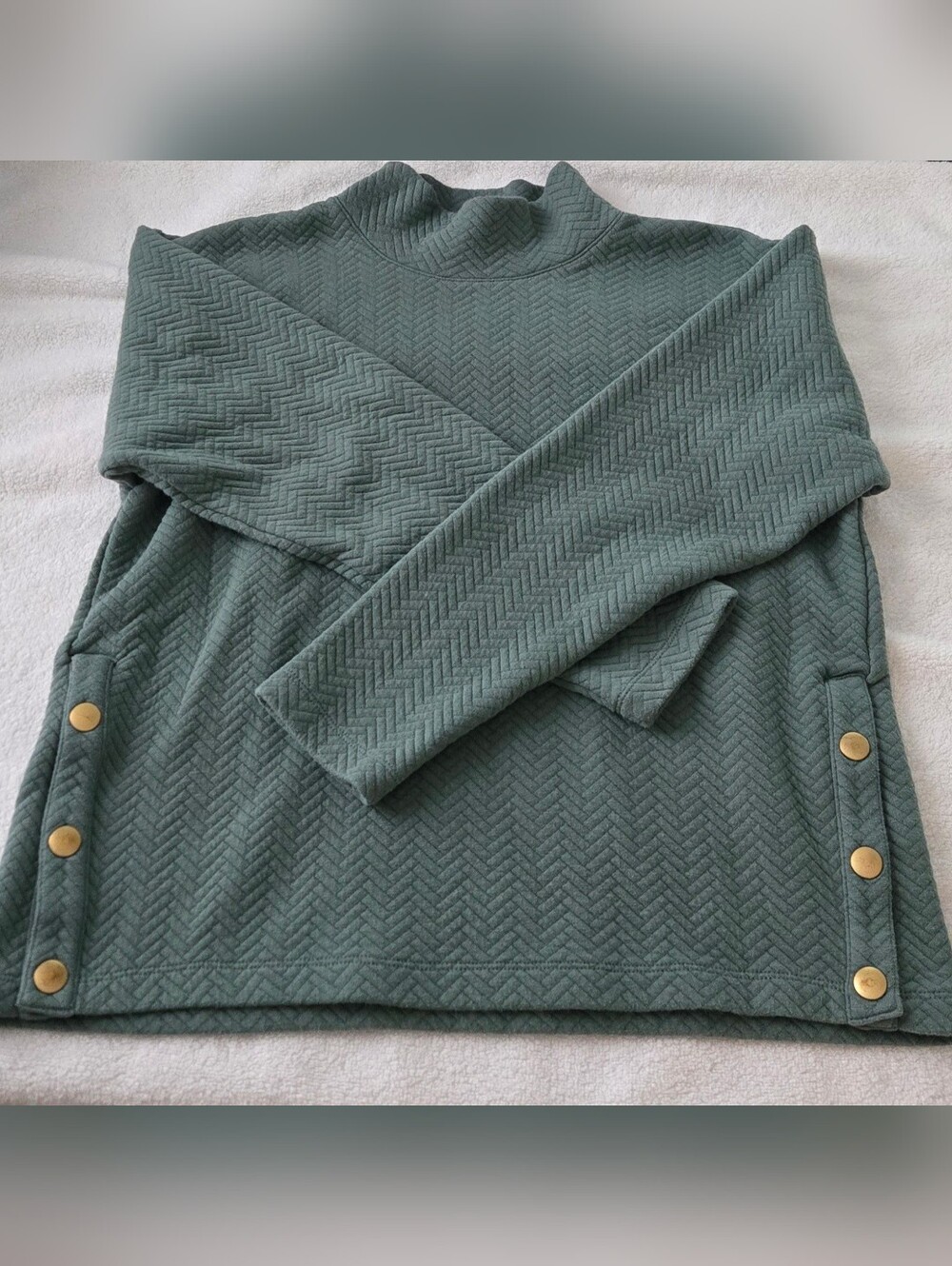 J. Crew Women's Quilted Herringbone Mock Neck Sweater - Sage Green Size M